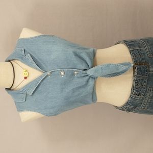 Sexy Crop Top Denim Front Tie Country Cowgirl Short Blouse Chambray Western Look